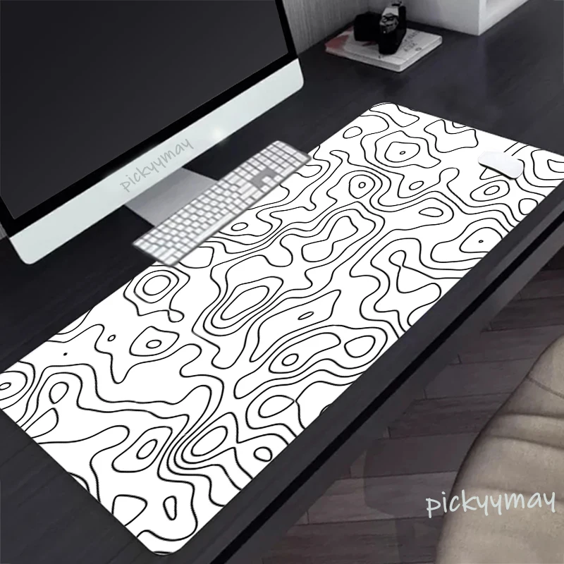 Mouse Pad Grande Preto e Branco Empresa Gaming Mausepad Tapete de Teclado Esteiras de Escritório Arte Abstrata Computador 100x50cm - Imagem 4