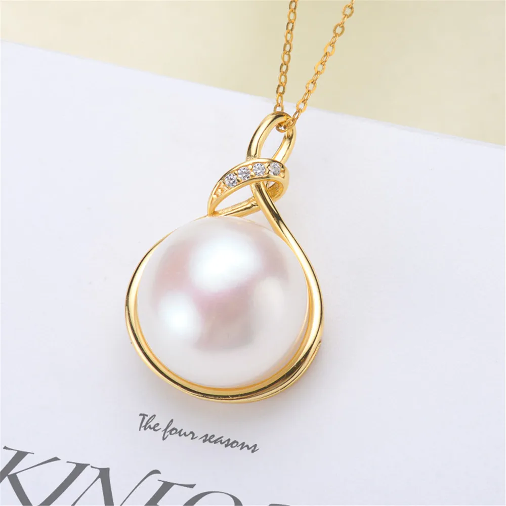 

DIY Pearl Accessories S925 Sterling Silver Pendant Empty Holder Gold Plated Fashion Necklace Pendant with 12-13mm Beads