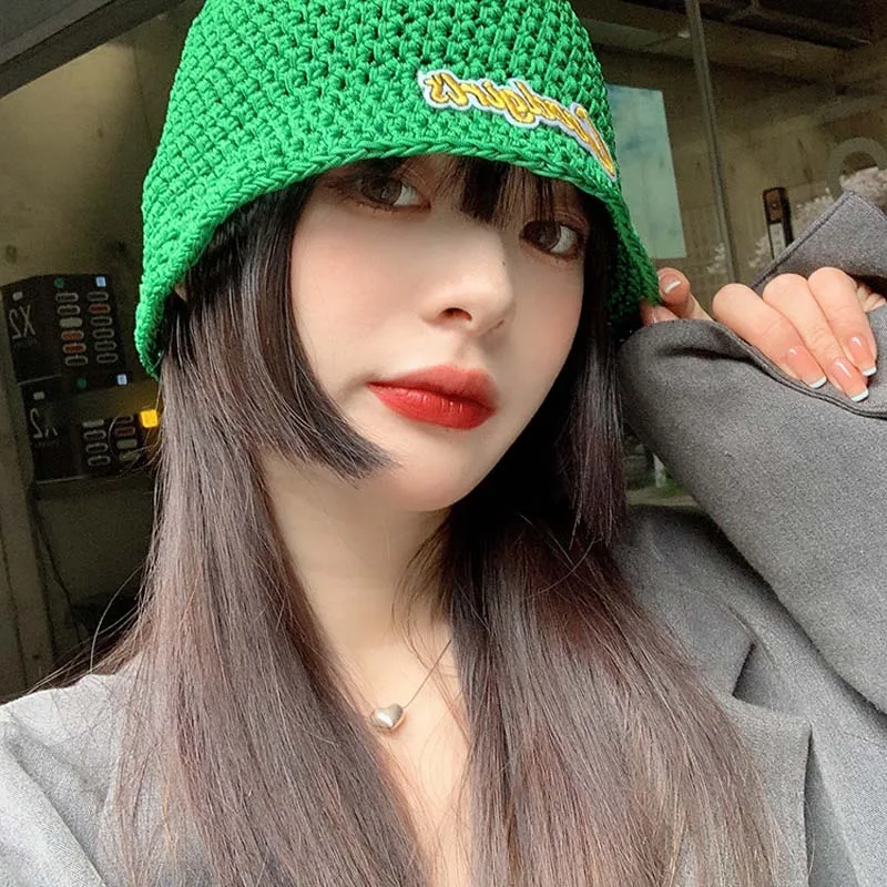 

Summer Breathable Letter Knitting Bucket Hats Personality Minority Women's Hip-hop Hat Foldable Bucket Cap Outdoor Travel Panama