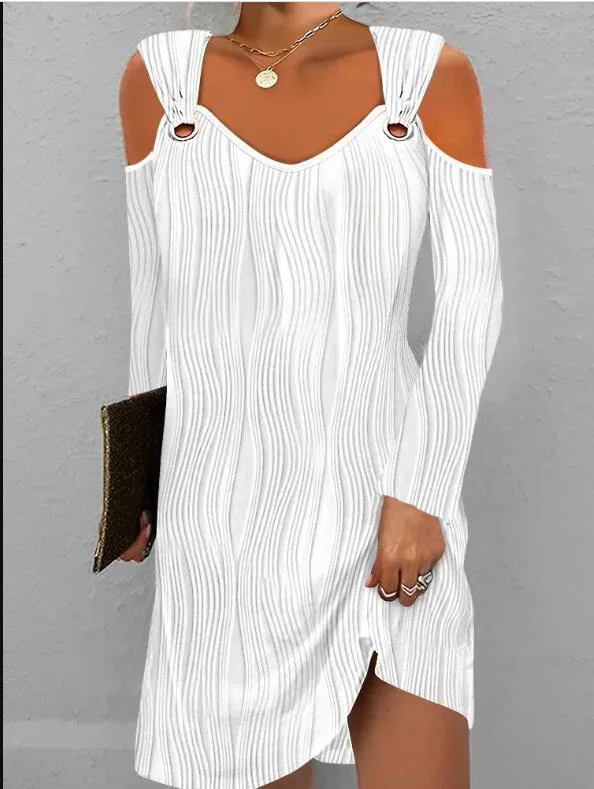 

Womens Dresses 2023 Spring Fashion Off Shoulder Long Sleeved Round Neck Loose Fitting Casual Solid Color Daily Mini Dress