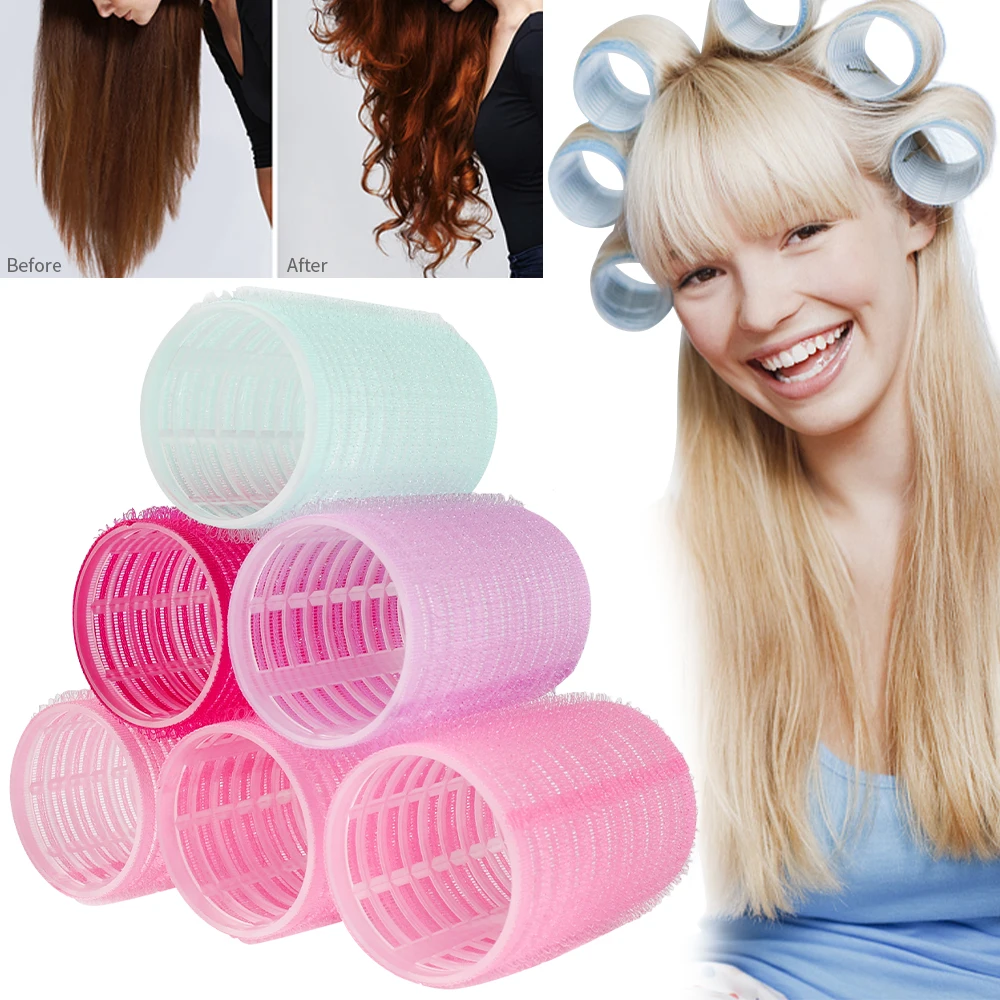 Hair Styling Tool Hair Curling Tools 10pcs Random Colors Self-adhesive Hair Curlers Large Self Grip Lazy Air Bangs Curling Tube Women Girls Hair Rollers