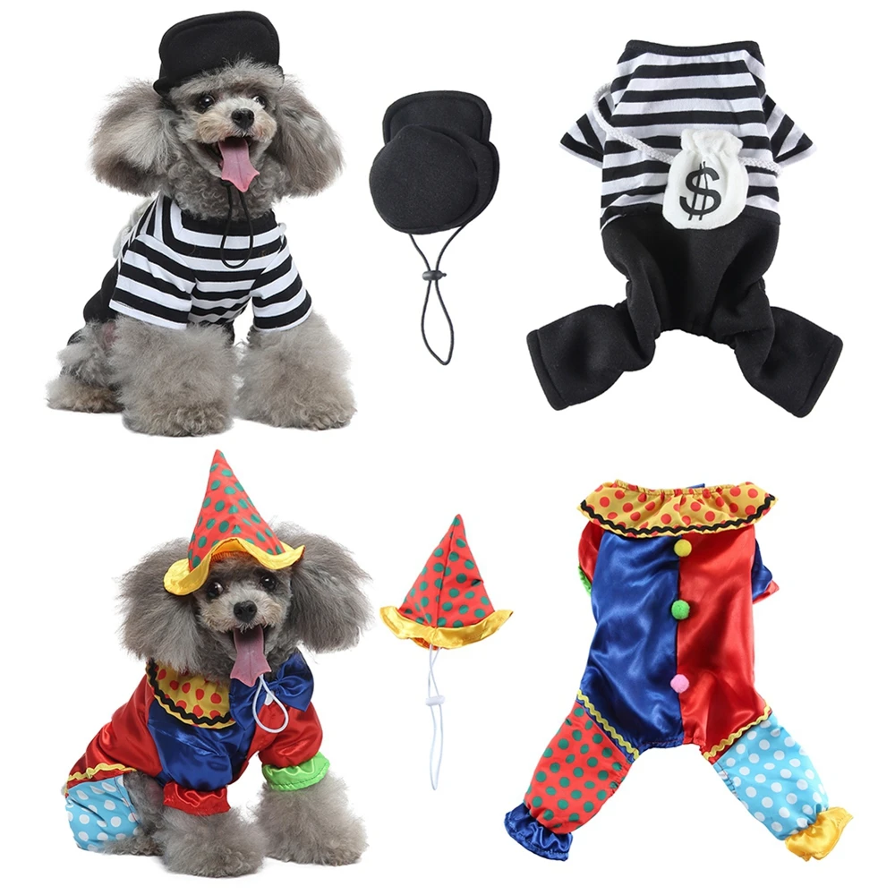 

Halloween Pet Clothes Dog Circus Clown Suit Thief Costume Funny Cosplay Clothing for Cats Small Medium Dogs Home Party S-XL