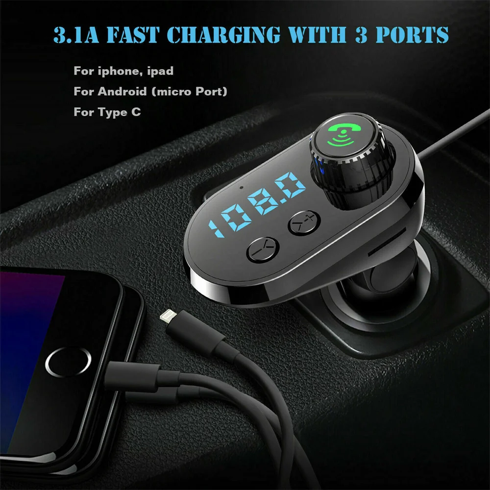 Car Handsfree Wireless Bluetooth 5.0 Kit FM Transmitter Car LCD Display MP3 Player USB Charger FM Modulator Accessories