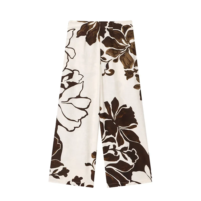 Women 2 Pieces Sets 2025 New Fashion Flower Printed Top Long Pants Set Women's Suit Streetwear Casual Woman Outfits