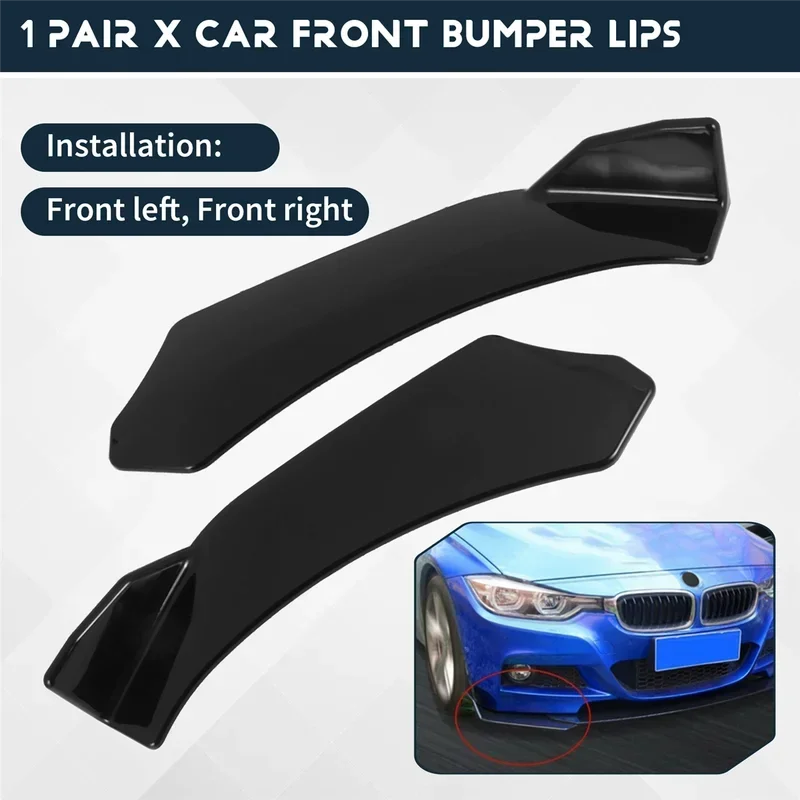For 2Pcs Universal Car Front Shovel Bumper Lip Splitter Chin ABS Spoiler Black