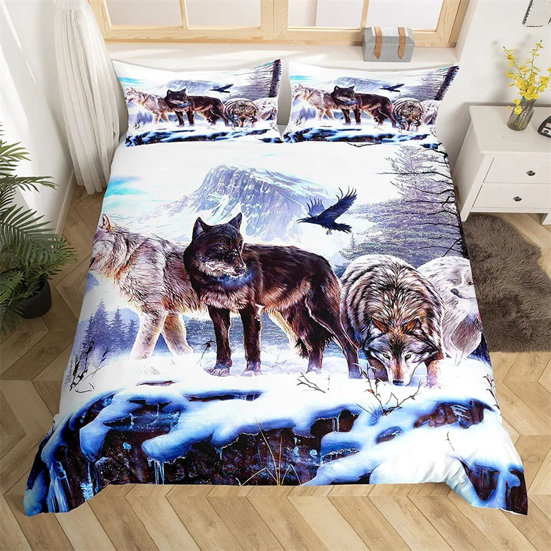 3D Wolf Space Copripiumino Tiger Lion Animal Pattern Set Di Biancheria Da Letto Light And Dark Incontra Wolf Moon Copripiumino Con Federe