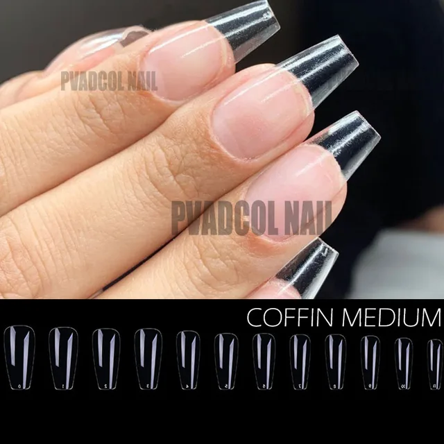 240pcs Gelly Tips Soft Gel Nail Extension Tips Full Cover Pre-shaped Sculpted Long Coffin Stiletto False Tip Quick Building Mold Coffin Medium