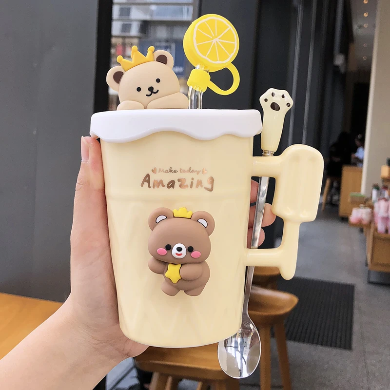 Kawaii Bear Coffee Mugs Cups Ceramic Cute Resuable Creative Travel Cups Tea  Beer Water Milk Original
