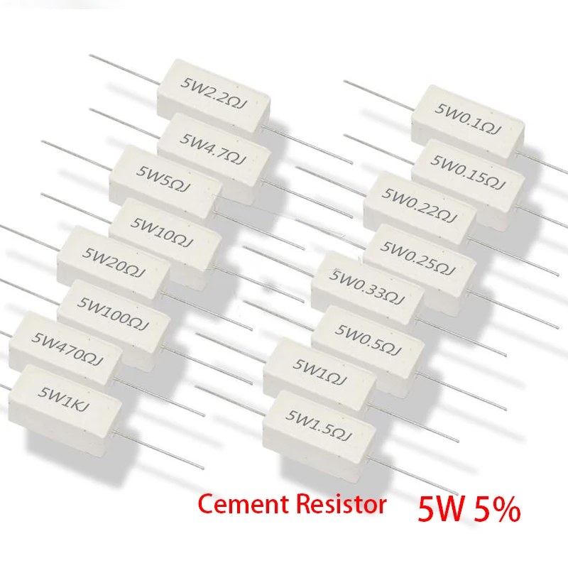 

10pcs 5W 5% Cement Resistor Power Resistance 0.1 ~ 10K 0.1R 0.5R 1R 10R 100R 0.22 0.33 0.5 1 2 5 8 10 15 20 25 30 100 1K 10K ohm