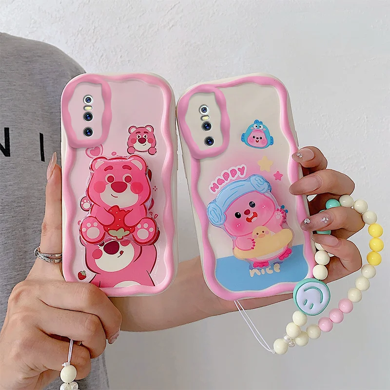 

Phone Case For Vivo V15 Pro Vivo S1 Pro Wavy Edge Creamy Cartoon Design With Holder And Bracelet Case Cover