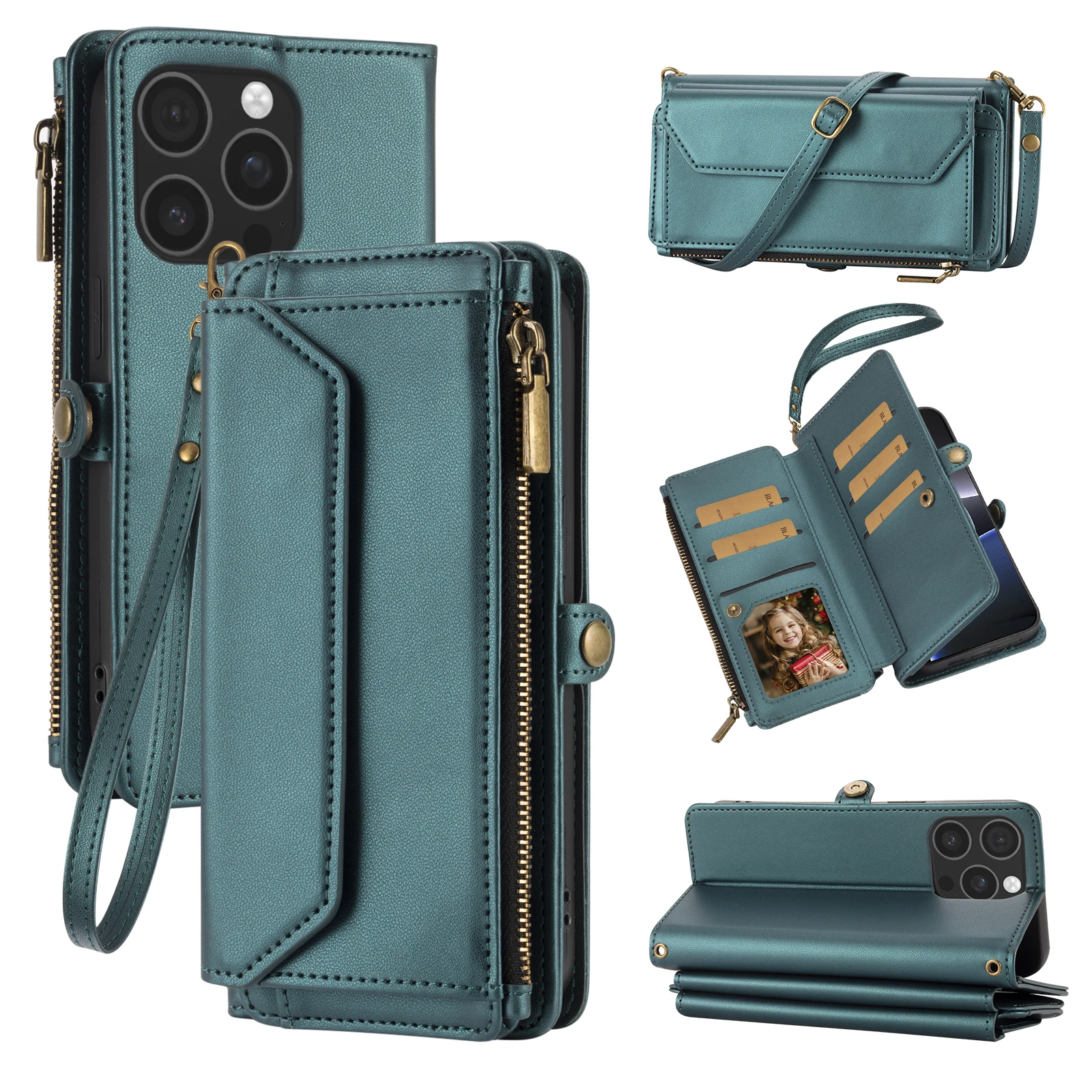 Deluxe Multi-Card Slot Wallet-Style Phone Case with Long and Short Straps, Protective Coin Pocket & Crossbody Strap, Anti-Drop Faux Leather Design