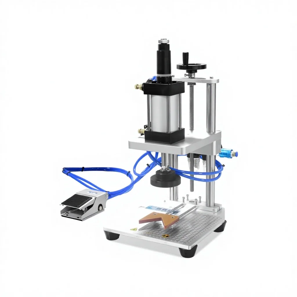 Masaüstü Küçük Pnömatik Kapaklama Makinesi Zeytinyağı Soya Sosu Mantar Çıtçıtlı Kapak Kapatıcı PP PET Plastik Tıpa Basmalı Kapak Şampuan