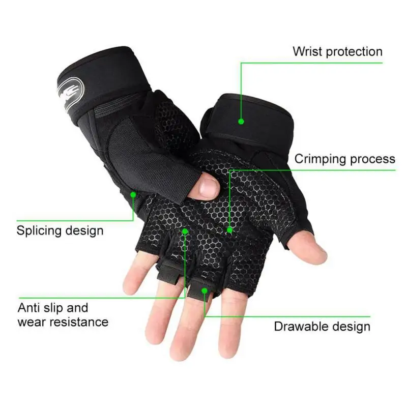 Outdoor Sport Gloves for Men Women Wrist Guard Fitness Gym Cycling Hiking Boxing Exercise Training Workout Long Wrist Fingerless 2