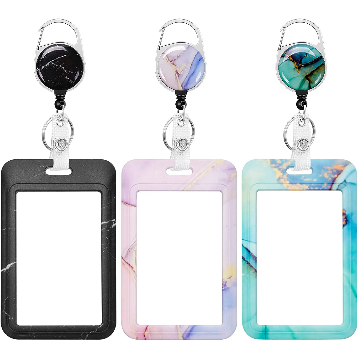 Marble Pattern Id Card Holder Keychain Retractable Nurse Badge Reel Clip Doctor Student Ic Id Card Badge Holder card holder