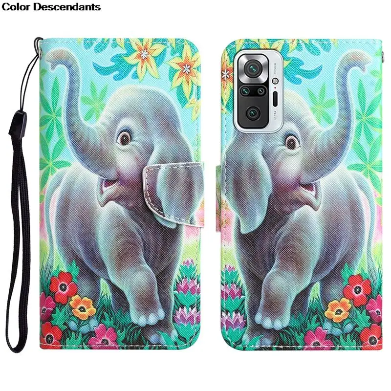 Luxurious Leather Elephant Flip Wallet Phone Case - Painted Design with Stand Function