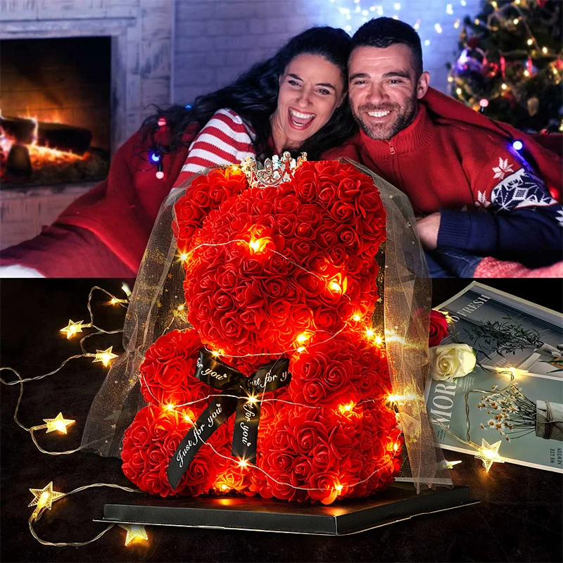 40cm Large Teddy Rose Bear Artificial Flowers Rose Bears with Light Box