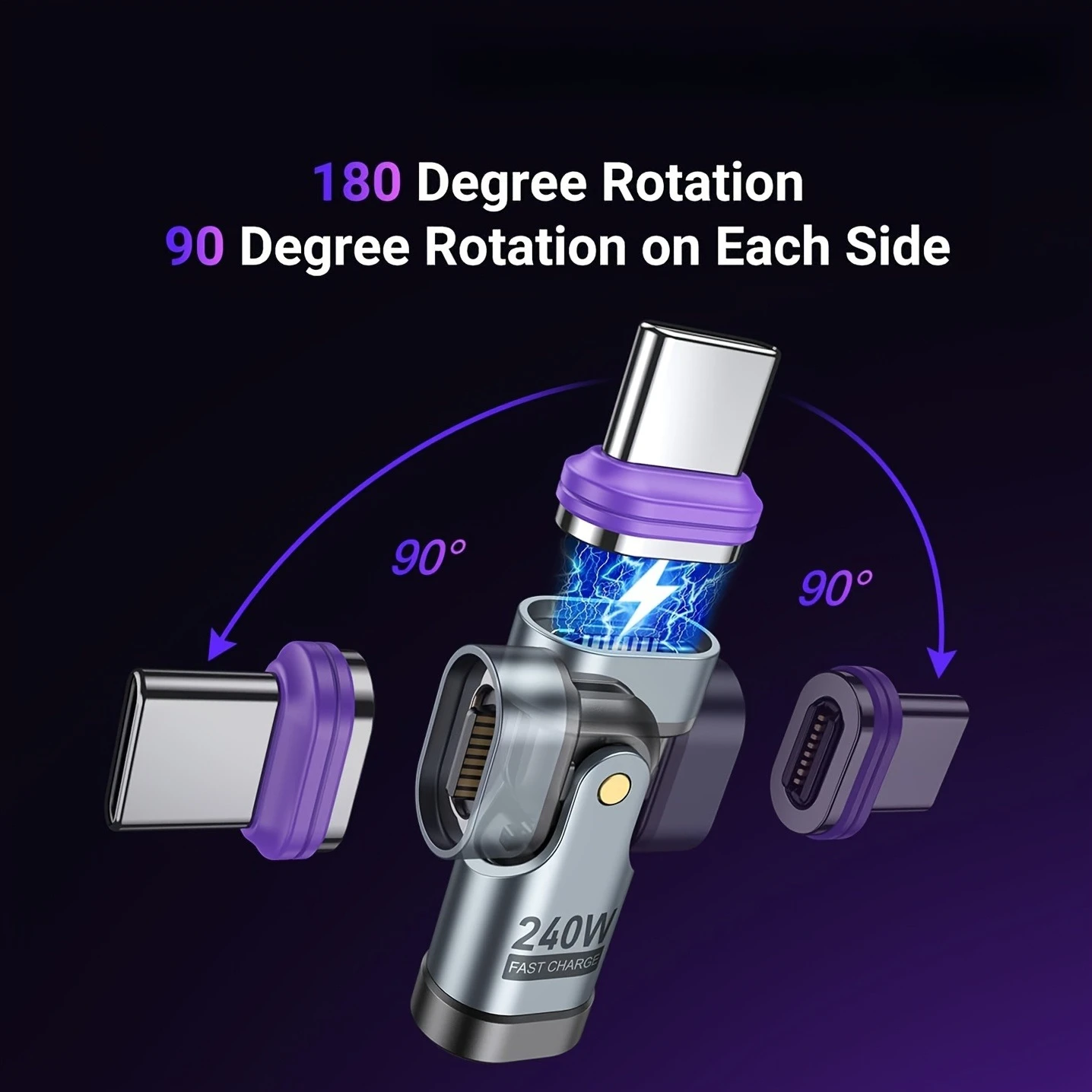 240W 9핀 마그네틱 OTG 어댑터 PD3.0 180 ° 회전식 USB C 고속 충전 컨버터 (아이폰 17 프로 맥스, 맥북, 삼성용)