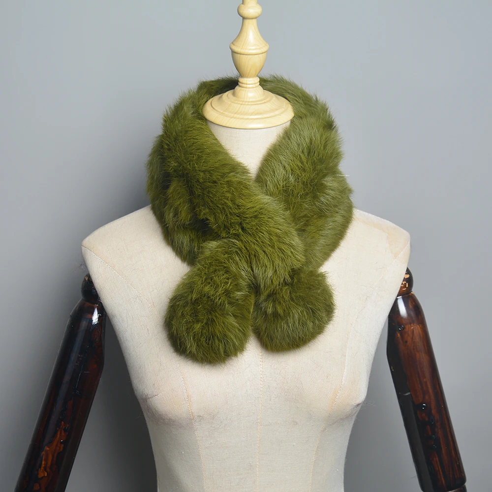 2025 New Women Winter Warm Real Rabbit Fur Scarf With Ball Casual Thick Female Fashion Genuine Fur Scarves Ladies Neck Warmer 5