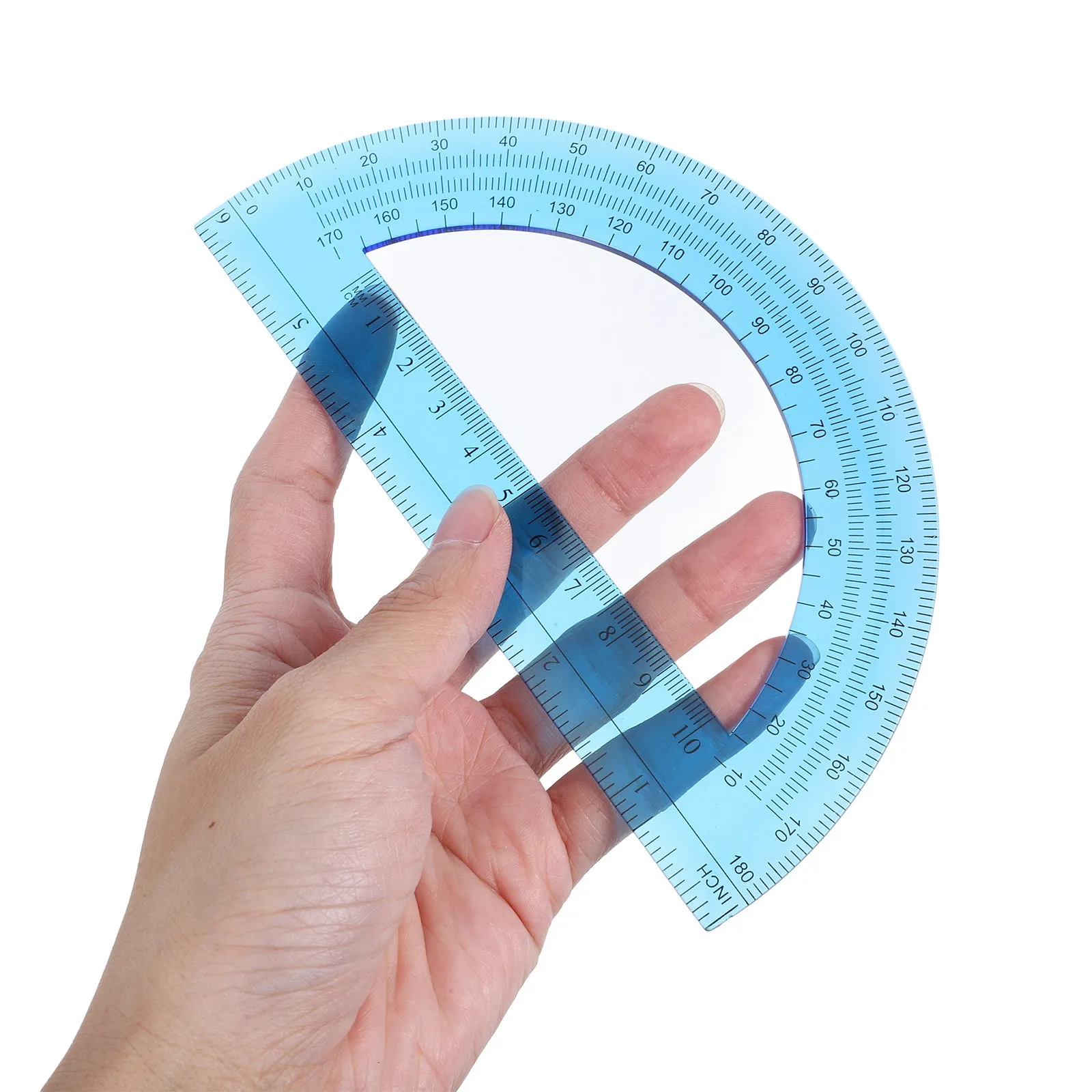 12개 대형 180도 반원형 투명 다채로운 플라스틱 각도기 세트 (기하학, 수학, 공학, 도면 학생용)