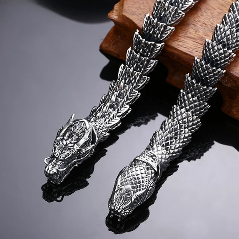 

Mencheese New 100% S925 Silver Domineering Men's Bracelet Thick Dragon Python Trendy Personality Vintage Jewelry Accessories