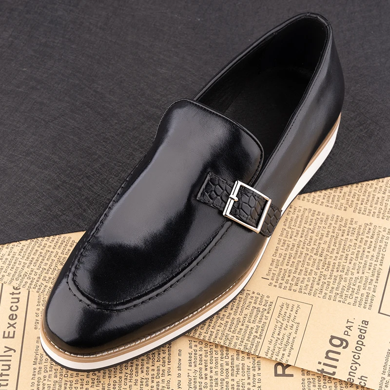 Amazing Black Deluxe Men's Casual Shoes Cow Leather Loafer Male Monk Strap Buckles Daily Footwear Fashion Exquisite Dress Shoes