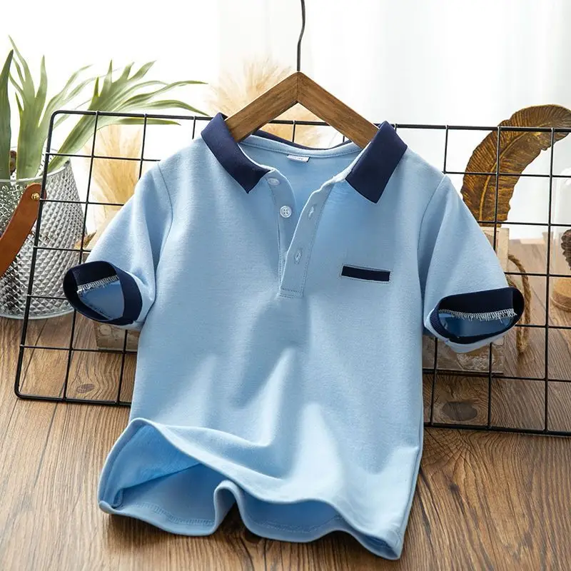 

Boys Polo Shirt Summer 2024 New Children's Lapel Tops, Handsome Casual Short-sleeved T-shirts for Middle and Older Children