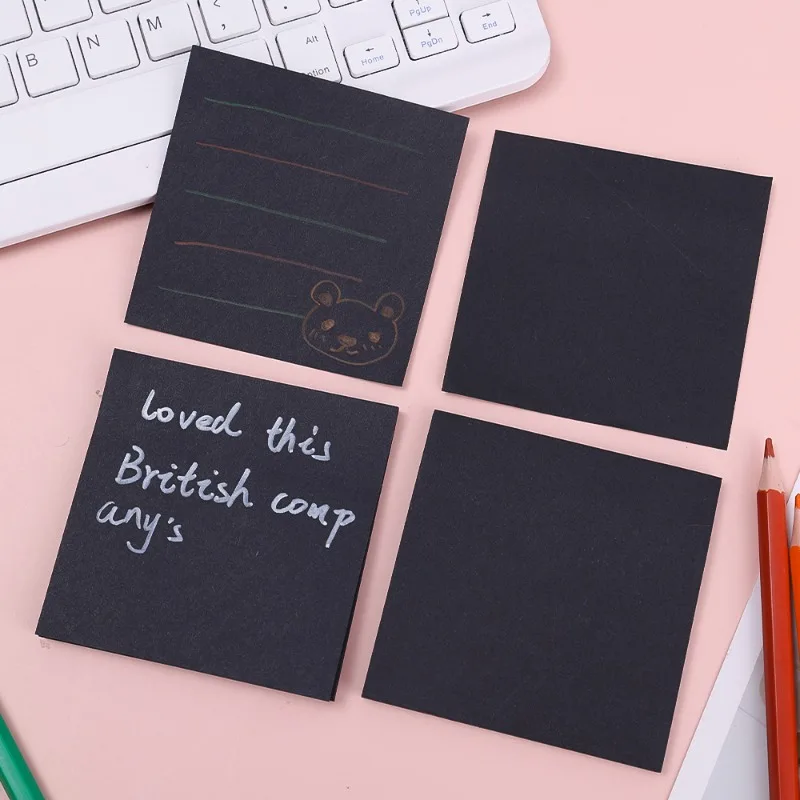 Creative Paper Black Sticky Notes with White Marker Pens Self Adhesive Memo Pad Posted It Notepad for School Office 6