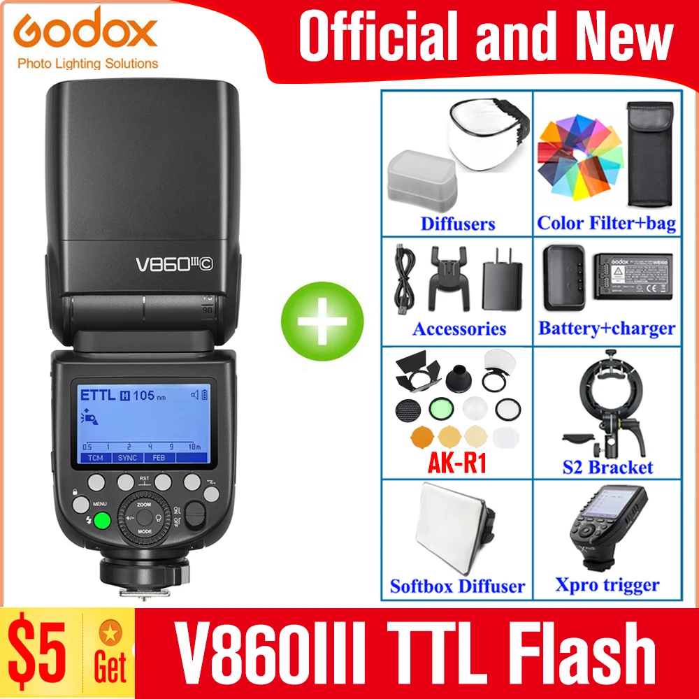 Godox Flash V860III V860 III TTL II HSS Speedlite para cámaras Canon