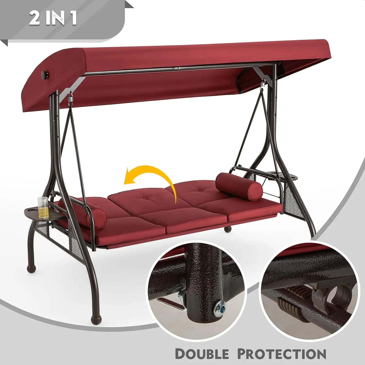 3-Seat Convertible Porch Swing Bed 4