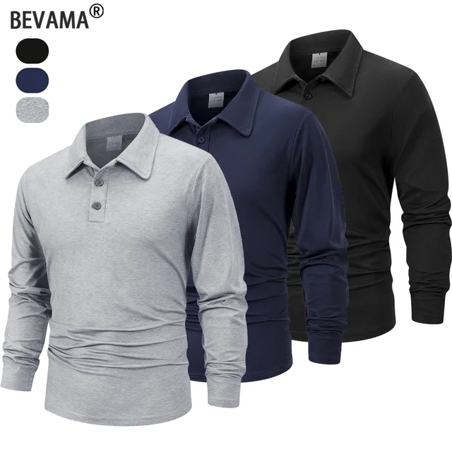 Printemps hommes d'affaires décontracté à manches longues Polo couleur unie à la mode respirant confortable Polos d'affaires sociaux mâle 1