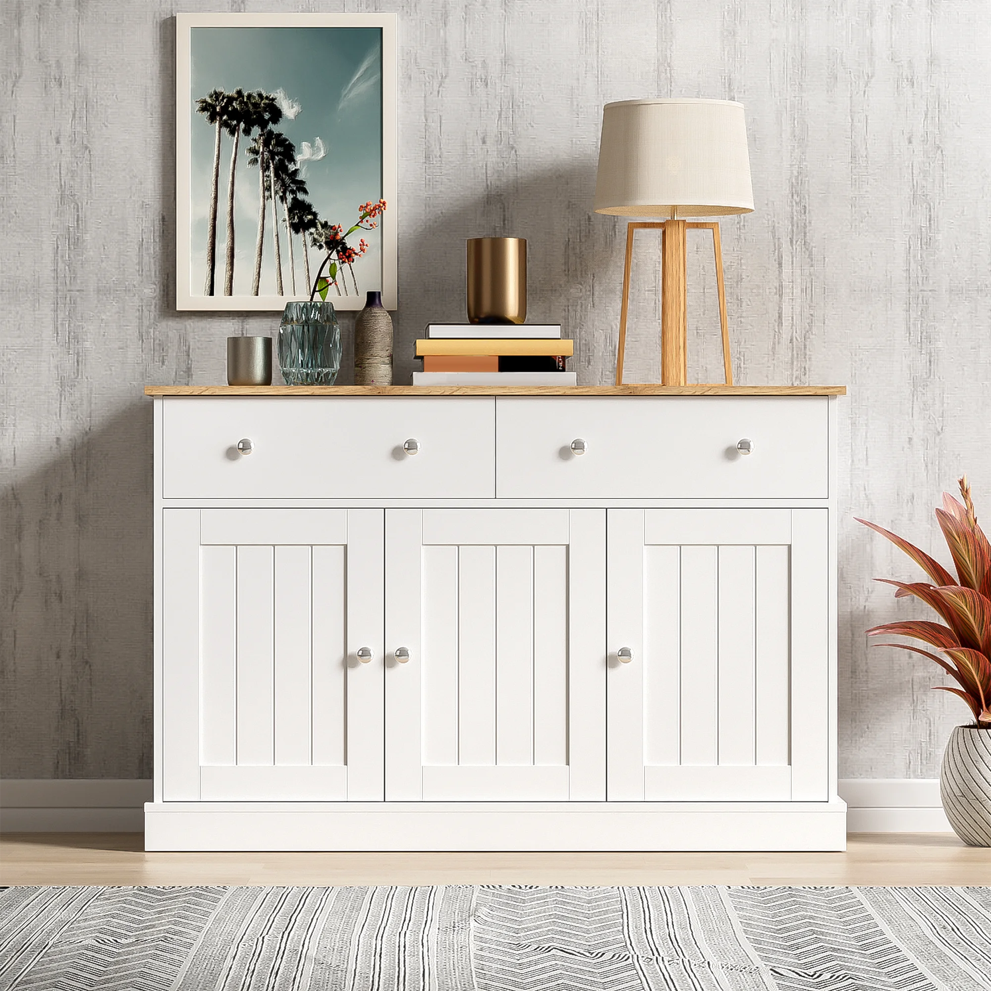 Sideboard, Wohnzimmerschrank mit graviertem Muster, viel Stauraum – Detail 9