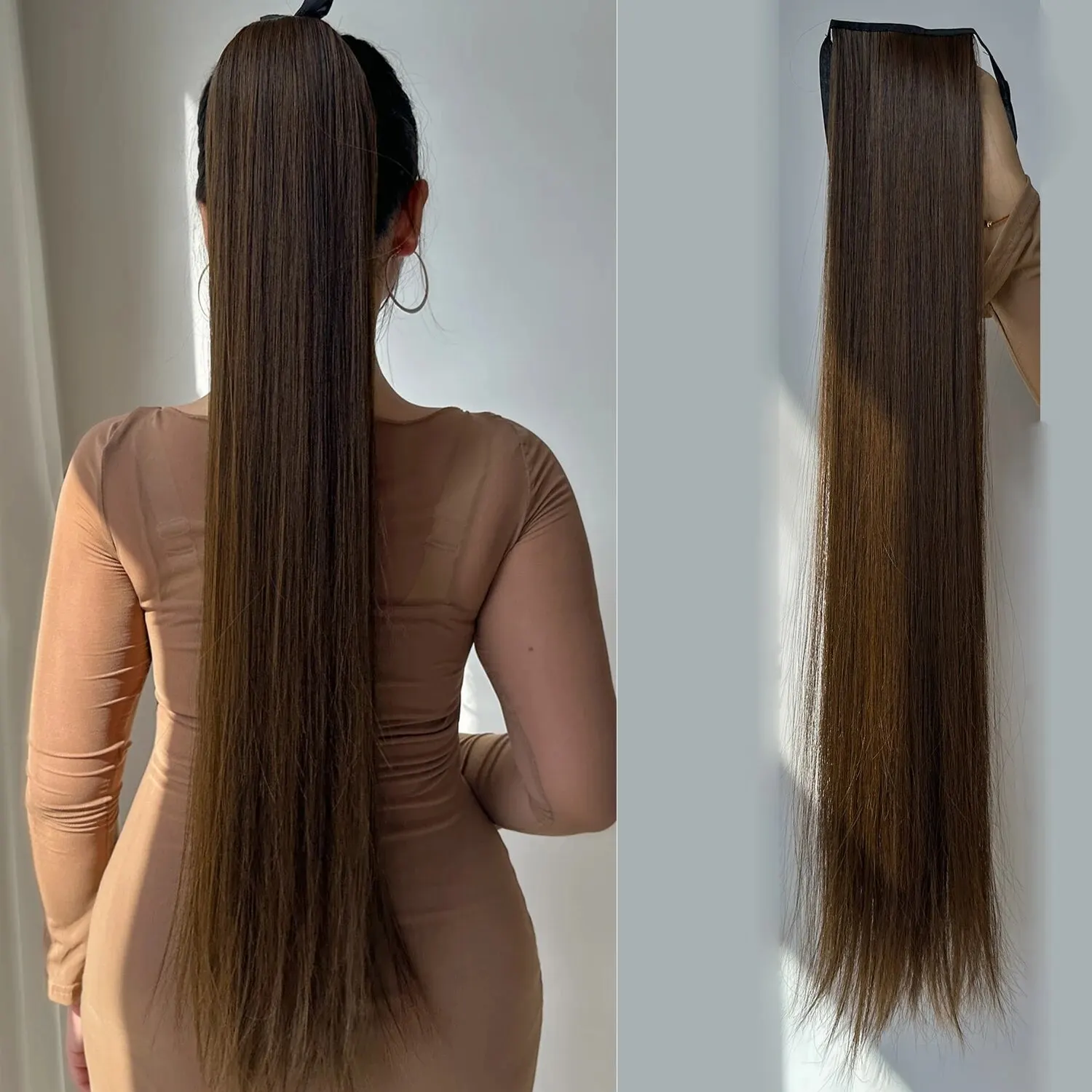 Clip In Ponytail Hair Extension Clip in Ponytail Extension Wrap Around Long Straight Pony Tail Hair 85CM Synthetic Hairpiece for Women Heat Resistant