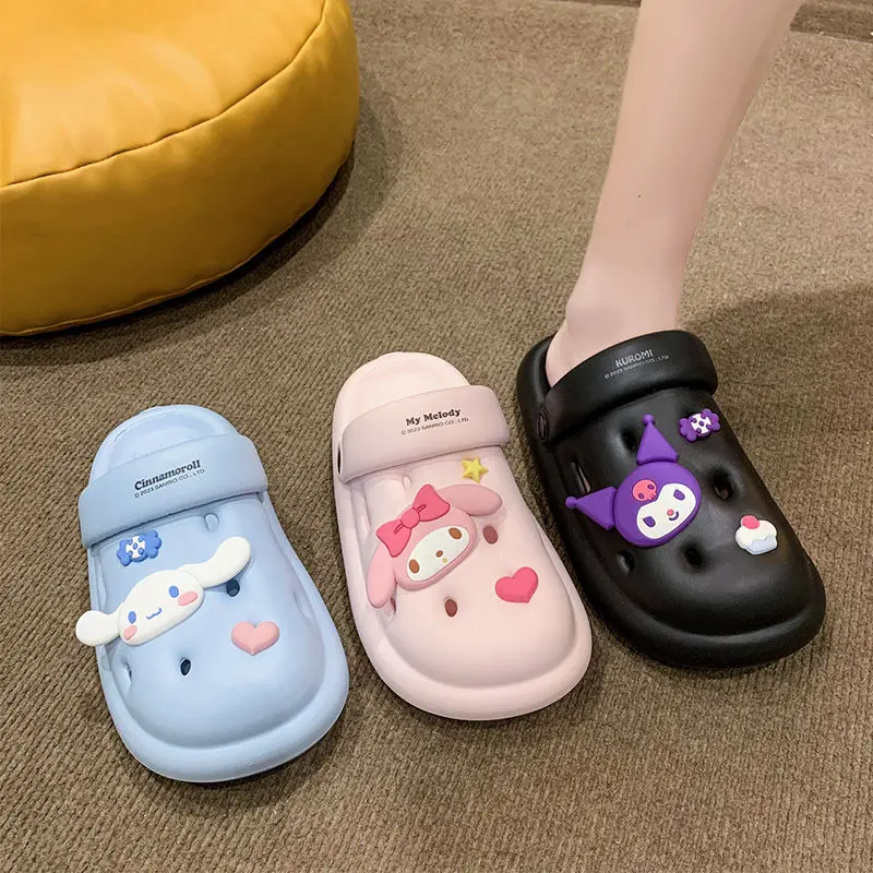 

Милые летние новые сандалии Sanriode Kuromi My Melody Cinnamoroll с толстой подошвой, милые мягкие Нескользящие сандалии для девочек