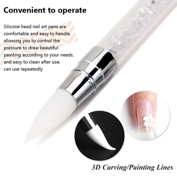 Dual-ended Silicone Sculpture Pen for Nail Art, Easy and Precise Nail Design Tool, 3D Carving Glitter Dotting Brush 2