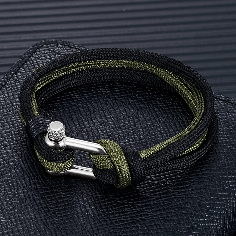 Shackle Bracelets Men Women Charm Nautical Survival Paracord Bracelet Sport Hooks Outdoor Style - Image 2