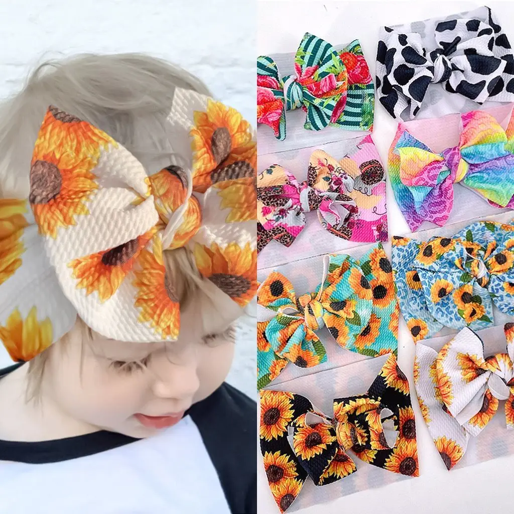 27pc/lot Large 7inch Hair Bow Headband Girls New Baby Leopard floral Prints Waffle Fabric Bow Headbands Kids Adjustable Turban for 5 7inch lq057q3dc01 lq057q3dc02 lq057q3dc12 lcd display