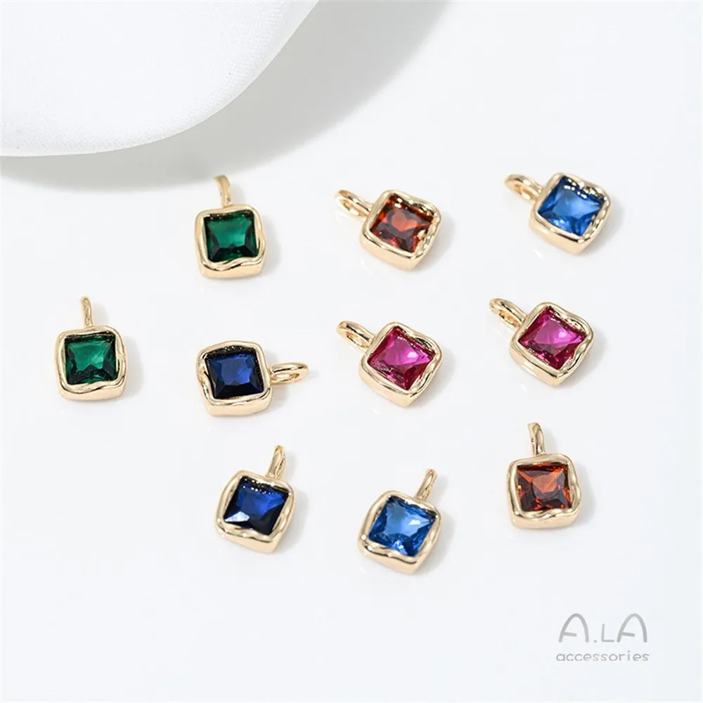 14K 금도금 용암 헤밍 스퀘어 컬러 지르코늄 펜던트, DIY 팔찌 목걸이 귀걸이 쥬얼리, 작은 펜던트