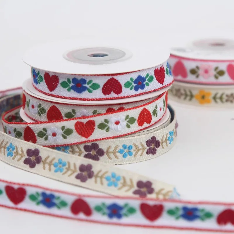 12mm 5yards Ethnic Style Embroidery Love Flowers Lace Ribbon DIY National Costume By Hand Clothing Accessories Ribbon Lace