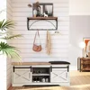47 Inch Shoe Cabinet, Modern White Shoes Bench with Double Sliding Barn Door & Thickened, Shoe Cabinet 3