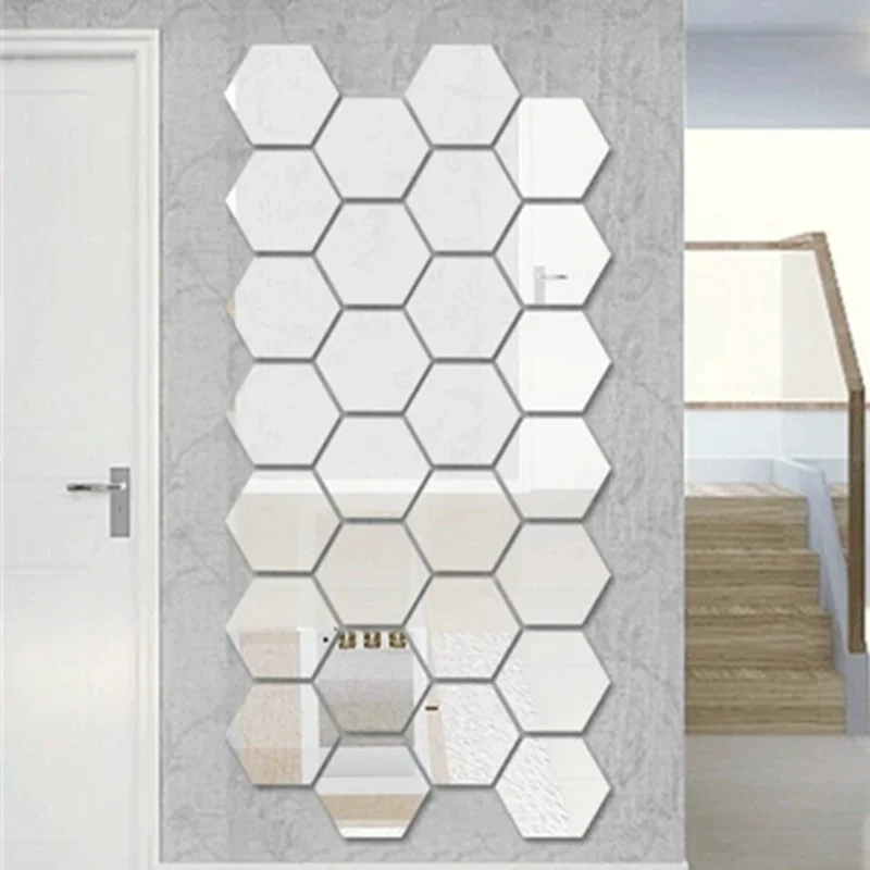 Wall Sticker Acrylic 12pcs 3D Mirror Ornaments Hexagon Adhesive Removable Mini Living Room Bedroom Art