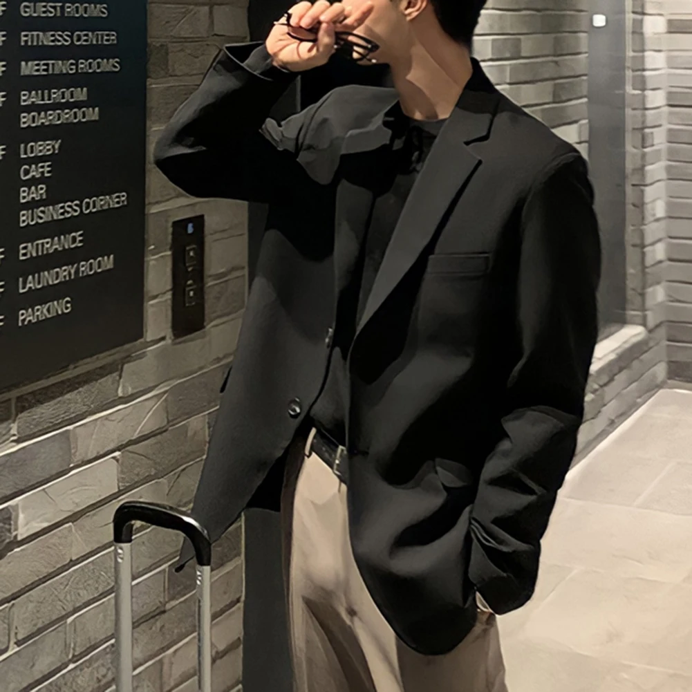 Mens Korean Casual Loose Solid Color Blazer Business Jackets Fashion Slim Fit Wedding Groom Streetwear Social Dress