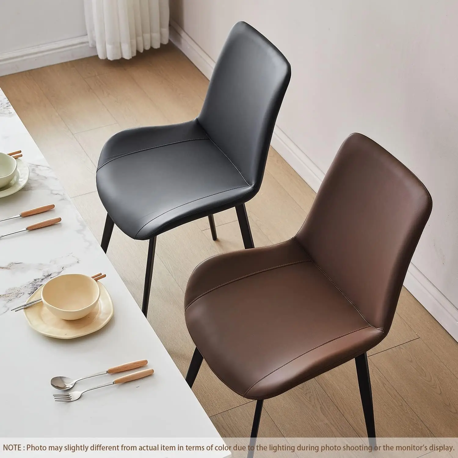 Dining Chairs Modern Chairs Set of 6 Brown Faux Leather Metal Leg Comfortable Kitchen for Dining Room
