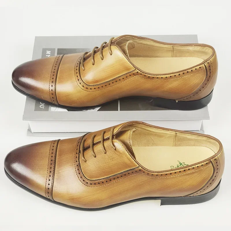 

Large Size Genuine Leather Shoes Layer Cowhide Oxfords Elegant Men's Shoes Men Lace-up Gentleman Wedding Formal Shoes Top 38-46