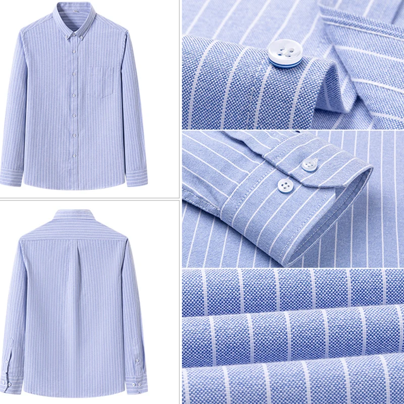 S-6XL Men's Plaid Shirts Long Sleeve Casual Comfortable Button-down Fashion Cotton Oxford Formal Shirt Blouse Men Clothing