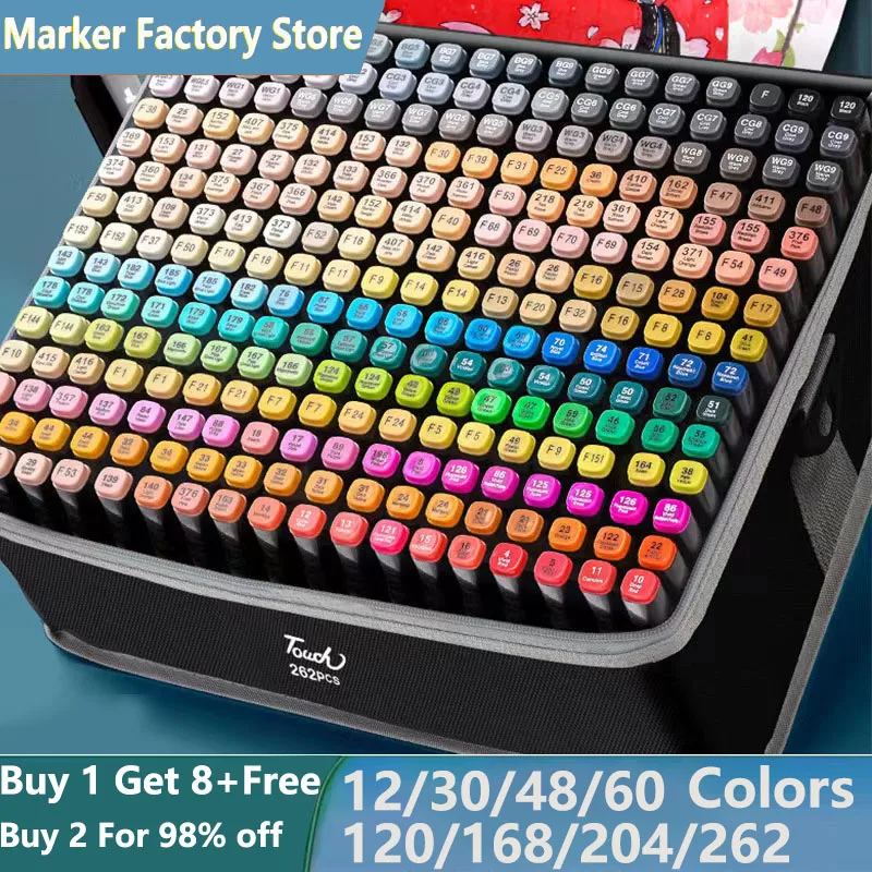 262/204/168/120/100/12 Colors Oily Art Marker Pen Set For Draw