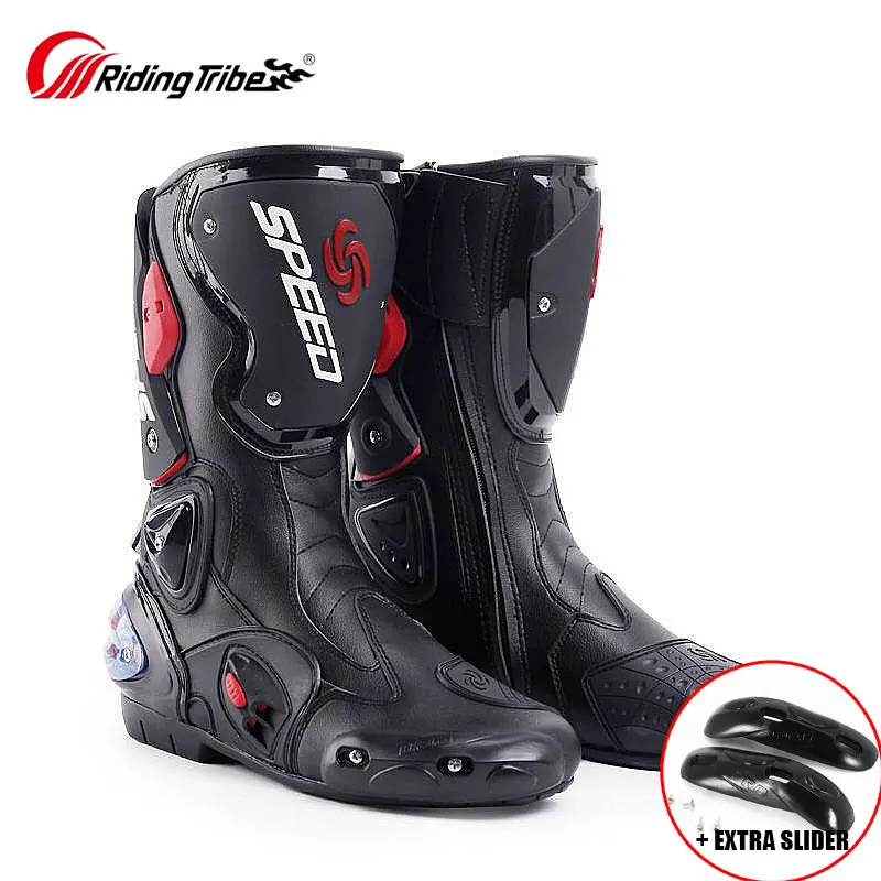 Piloti Moto 800 Motorcycle Boots For Men - Leather Riding Shoes In Black/Red, Sizes 7-15