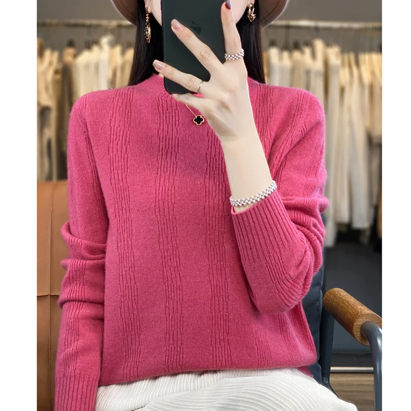 

Half Turtleneck Sweater Autumn Winter Women's Long-sleeved Knitwear 2023 New Fashion Solid Color Pullover Top Trending Sweater