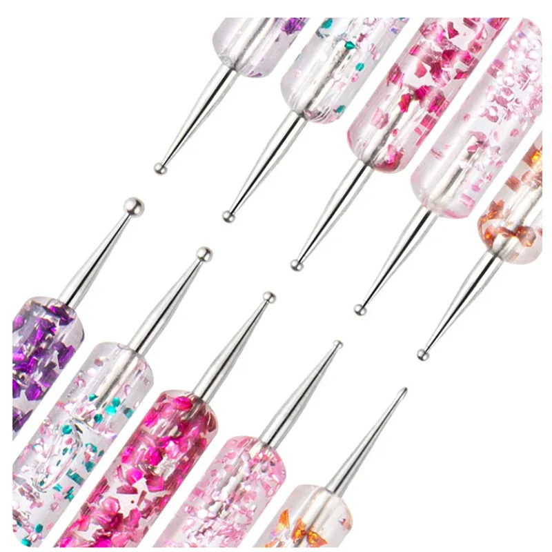 5Pcs/set Portable Nail Art Dotting Pen Crystal Beads Handle Dual-ended Drawing Painting Rhinestones Gems Pens Manicure Tools 5