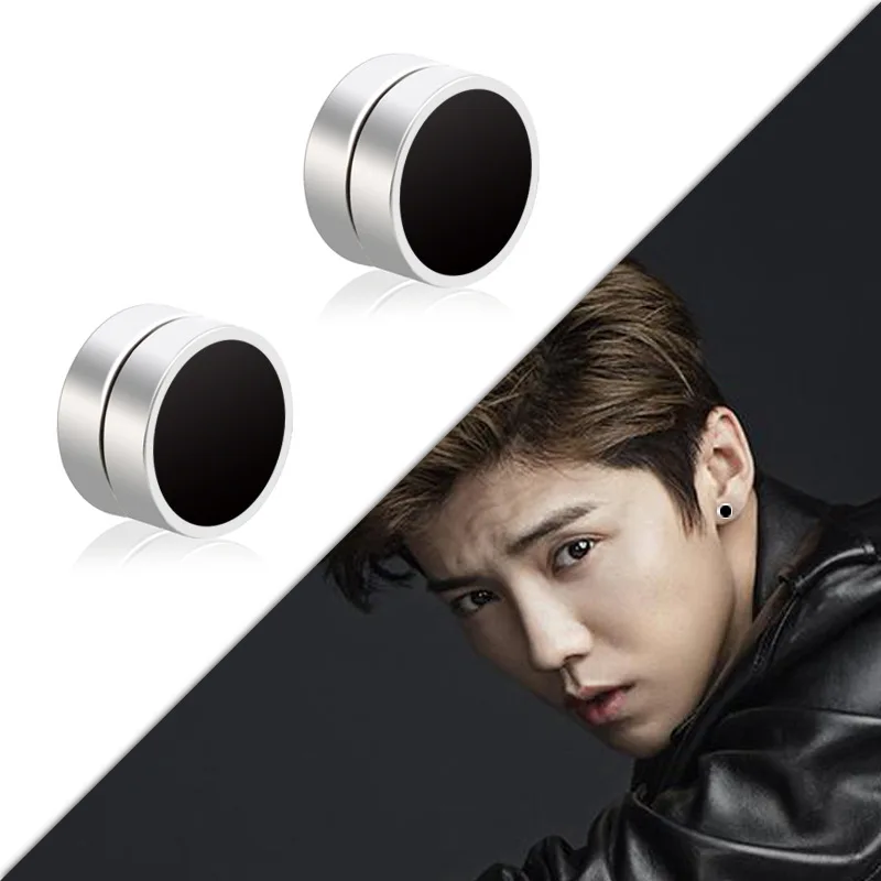 2 Pcs/30 Pcs Magnetic Black Clip On Earrings Men Women Hoop Dangle Helix Earrings Stainless Steel Non-Piercing Set 3
