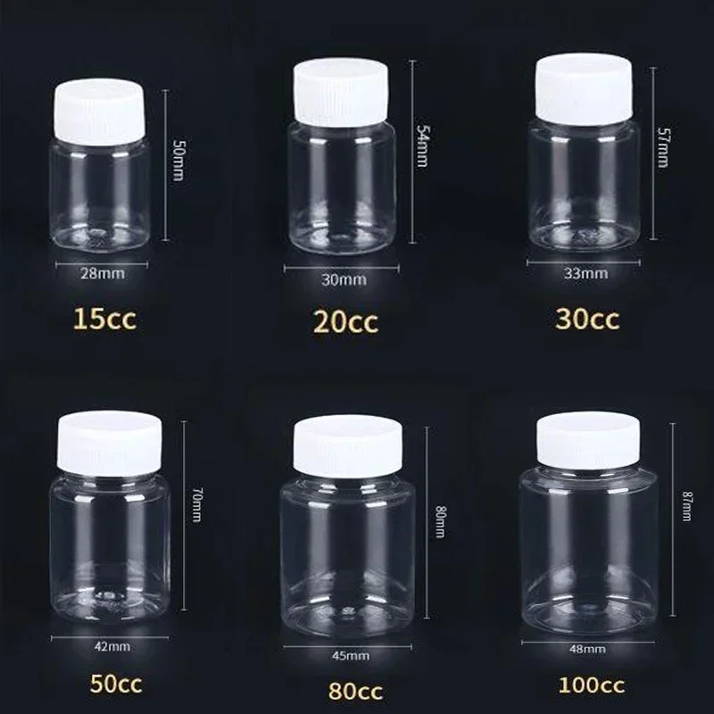 10Pcs 15/20/30/50/80/100ml Portable Clear Plastic Bottles Solid Powder Medicine Pill Vial Container Water Bottle Travel Set